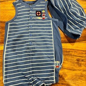 Moonbeams Blue Nautical Boat Striped One Piece Onesie w Matching Hat